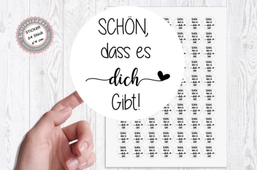 Preview: 70 zuckersüße Mini Sticker Aufkleber Schön, dass es dich gibt 2,5cm Etiketten selbstklebend von Lüttentüddel® -